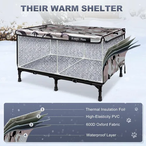 Miniatura 4 de Casa para gatos al aire libre – Refugio resistente a la intemperie para gatos con 2 puertas y cubierta para lluvia, casa impermeable para gatos