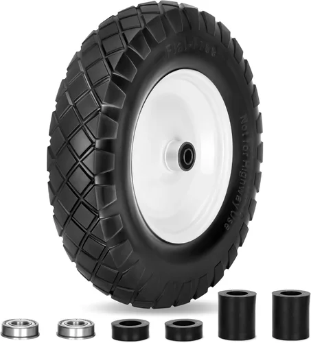 Neumáticos y ruedas de carretilla antipinchazos mejorados de 16", 4.80/4.00-8, neumáticos sólidos con rodamientos de 5/8" y 3/4", rueda universal de
