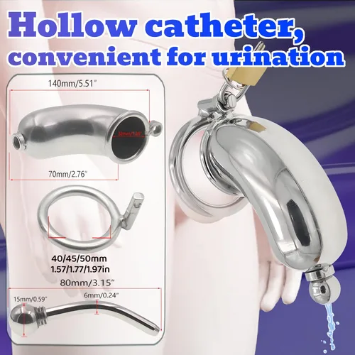 Miniatura 7 de Jaula de acero inoxidable para hombre con bloqueo de pene con cerradura de metal castidad con tubo uretral