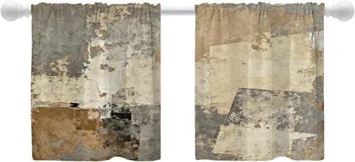 Miniatura 141 de Shrahala Beige and Orange Abstract Art Brushstrokes Blackout Curtain Tiers, Abstract Oil Paint Kitchen Valance Light Blocking Tier Drapes with Rod