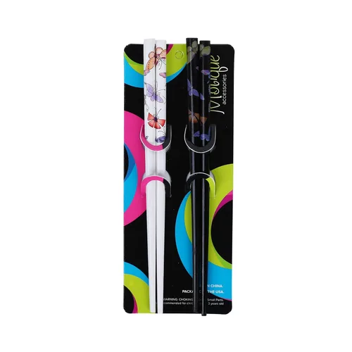Miniatura 4 de Juego de 4 palillos para el cabello con mariposas, color blanco y negro