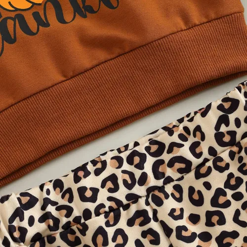 Miniatura 5 de AEEMCEM Conjunto de ropa de Halloween para bebé niña, sudadera con estampado de letras de Hello Pumpkin y pantalones acampanados de leopardo