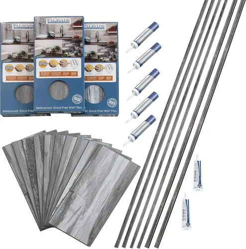 Miniatura 24 de Palisade Kit de azulejos de vinilo entrelazados impermeables para ducha y bañera en mármol Carrara de 23.2 x 11.1 pulgadas Mármol de Carrara