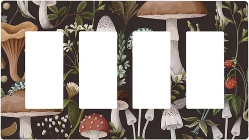 Miniatura 130 de Funky Retro Vintage 70s 60s Boho Hippie Hongo Botánico Floral 2 Gang Interruptor de luz de palanca doble Placa de pared Cubierta de toma de Planta