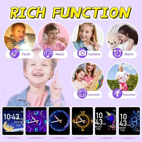 Miniatura 5 de Vakzovy Reloj inteligente para niños y niñas, reloj inteligente para niños de 4 a 12 años con 24 juegos, cámara HD, reproductor de música