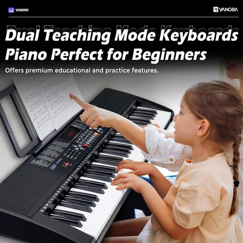 Miniatura 3 de Vangoa Piano de Teclado Eléctrico de 61 Teclas, Kit de Teclado de Piano Electrónico con Luces, 600 Voces, 400 Ritmos con Soporte para Piano, Negro