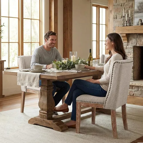 Miniatura 5 de MALOL Juego de 2 sillas de comedor, sillas laterales de cocina tapizadas de tela con patas de madera para uso en cocina y restaurante, color beige