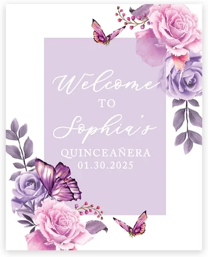 Miniatura 10 de Andaz Press Letrero de bienvenida de quinceañera grande personalizado, Art Deco Bienvenidos de 16 x 20 pulgadas, lienzo premontado para fotos