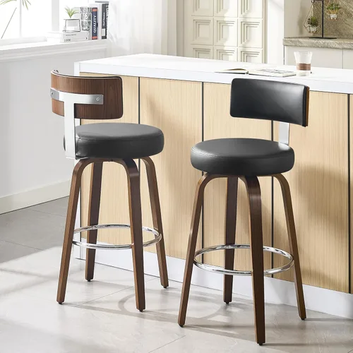 Bekrvio Juego de 2 taburetes de bar giratorios con altura de mostrador, taburetes de cocina tapizados de piel sintética con respaldo, patas de