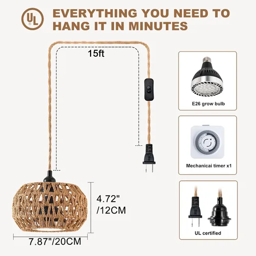 Miniatura 3 de Luces de cultivo para plantas de interior, luz de espectro completo para plantas, con temporizador y cable de alimentación de 15 pies, luces