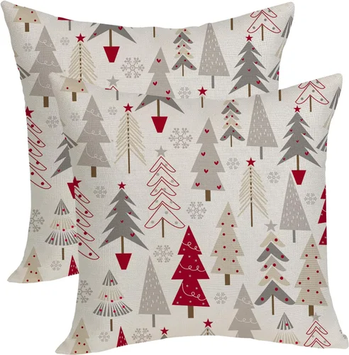Miniatura 18 de Fundas de almohada navideñas de 18x18 pulgadas, paquete de 2, cuadros búfalo rojo y negro con ciervo, fundas de almohada decorativas, decoración