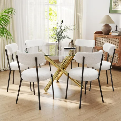 Miniatura 44 de Juego de mesa de comedor redonda de cristal negro para 2, juego de mesa de cocina pequeña y moderna de 36 pulgadas con 2 sillas de comedor tapizadas