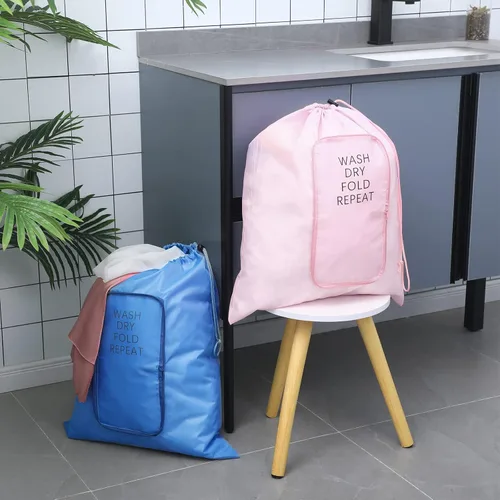Miniatura 6 de 2 piezas de bolsa de lavandería para viaje, bolsa lavable para ropa sucia con cordón y cremallera para maleta, 22 x 18 pulgadas (rosa, azul, clásico)