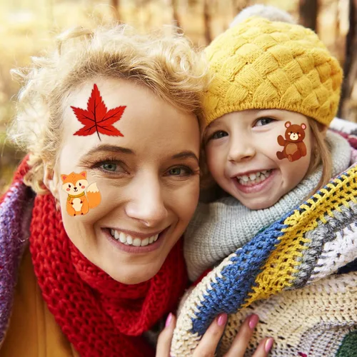 Miniatura 2 de 240 tatuajes temporales de otoño para niños, Acción de Gracias, impermeables, tatuajes de seguridad, la mejor opción para rellenar bolsas