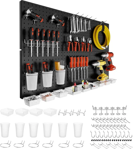 Miniatura 12 de FZK Tablero de clavijas, kit organizador de pared de tablero perforado de metal de 74 piezas. Tablero de clavijas resistente, tableros de clavijas