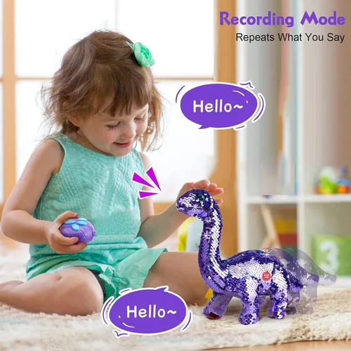 Miniatura 3 de Koonie Juguetes de dinosaurio para niñas, juguetes para niñas de 2 años, dinosaurio morado, control remoto, reversible, con lentejuelas, juguete