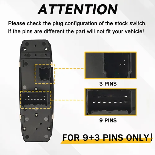 Miniatura 3 de Interruptor maestro de ventana de alimentación del lado del conductor 9 pines + 3 pines Compatible con 2009 2010 2011 2012 Dodge Ram 1500 2500 3500