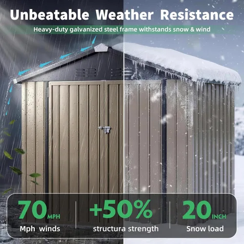 Miniatura 2 de AECOJOY Cobertizo de almacenamiento de metal para exteriores de 4 x 6 pies, cobertizo de herramientas de jardín resistente con puerta doble con Gris