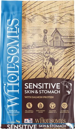 Miniatura 11 de Wholesomes Sensitive Skin & Stomach Small Breed Dry Dog Food, Salmon Meal & Brown Rice Recipe, Pea-Free & Whole Grains, All Life Stages, 12 lb Bag