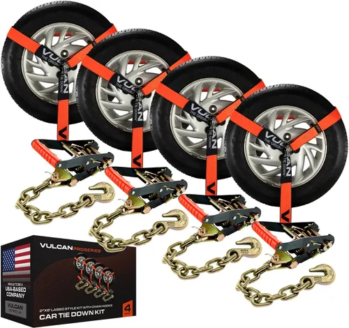 Miniatura 19 de VULCAN Amarre para automóvil con anclajes de cadena, estilo lazo, 2 pulgadas x 96 pulgadas, paquete de 4 unidades, alta visibilidad, carga