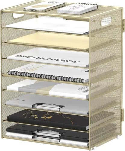 Miniatura 9 de DALTACK - Organizador de escritorio con bandeja de cartas de 9 niveles con asas, organizador de archivos de malla, organizador de escritorio