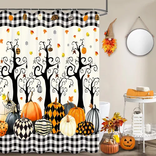 Miniatura 9 de Juego de cortinas de ducha navideñas con acebo, cortinas de ducha impermeables de Navidad, cortinas de baño de tela con 12 ganchos para decoración
