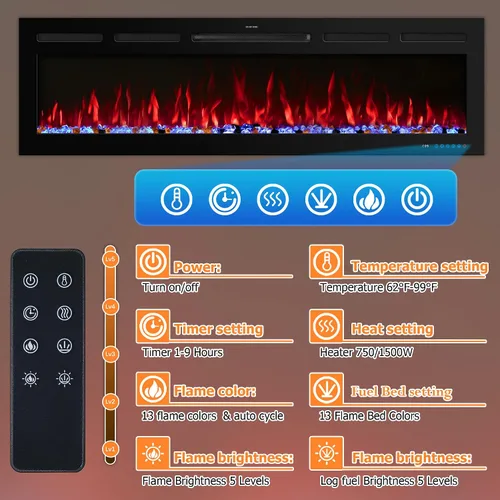 Miniatura 2 de Chimenea eléctrica inteligente WiFi de 33 pulgadas, 13 llamas y lecho de combustible con ciclo automático, calentador de chimenea con control