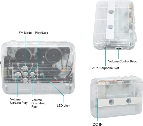 Miniatura 5 de Reproductor de casete portátil, reproductor de cinta Bluetooth, radio FM, reproductor de cinta de casete estéreo/grabadora con auriculares, función