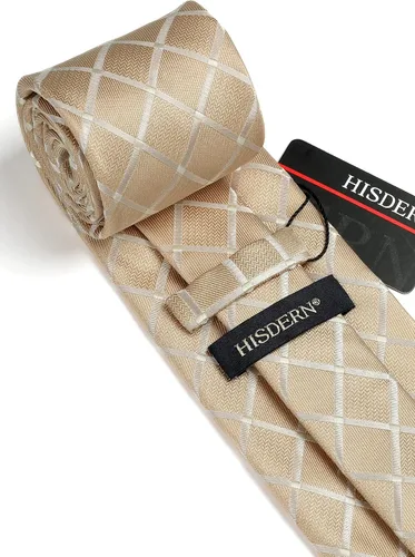 Miniatura 212 de HISDERN Conjunto de corbata a cuadros a cuadros pañuelo tejido clásico formal para hombre corbata y bolsillo cuadrado