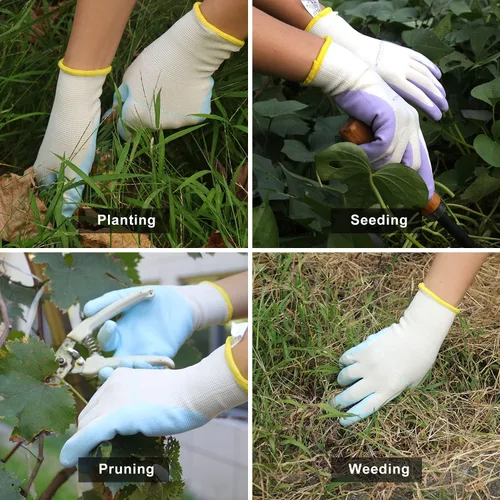 Miniatura 5 de HANDLANDY HLDD Gardening Gloves for Women, Womens Work Gloves with Foam Nitrile Coating, 6&3 Pairs Garden Glove DIY 3 pares