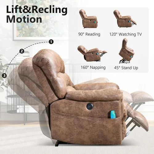 Miniatura 4 de HAOMARKETS Sillón reclinable de elevación eléctrica de gran tamaño con masaje y calor para personas mayores, silla reclinable de elevación eléctrica