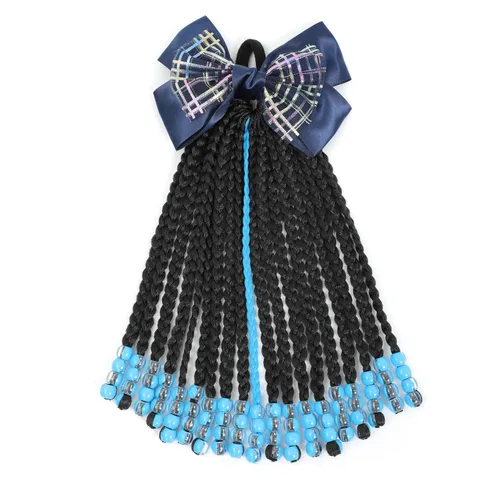 Miniatura 14 de Kid's Summer Paquete de 2 extensiones de cola de caballo para niños con cuentas, trenzas de caja, extensiones de cabello sintético para bebés, Rosa