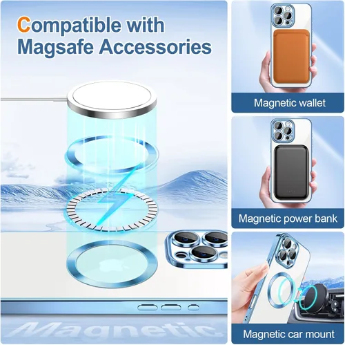 Miniatura 114 de Hython Funda para iPhone 14 Pro Max con purpurina, fundas magnéticas transparentes para teléfono con protector de lente de cámara