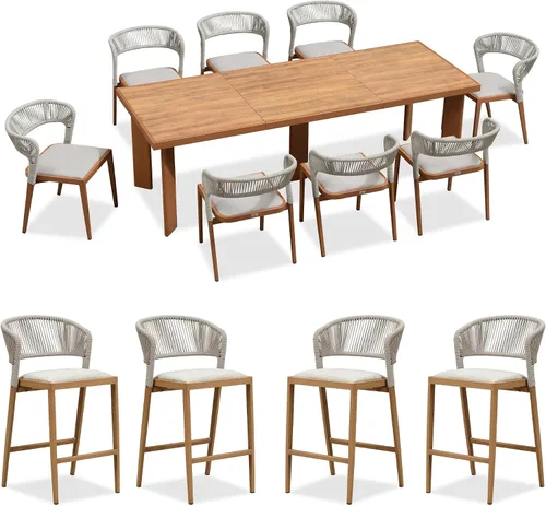 Miniatura 60 de PURPLE LEAF Juego de comedor redondo de 5 piezas de gran tamaño, marco de aluminio y mimbre de ratán para patio, mesa y sillas con cojines