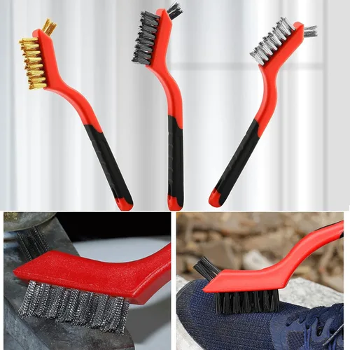 Miniatura 8 de Cepillo de Alambre 3 Piezas Estropajo de Metal - Cerdas de Nailon/Latón/Acero Inoxidable con Mango Curvado para Limpieza, Eliminación de Óxido, 3