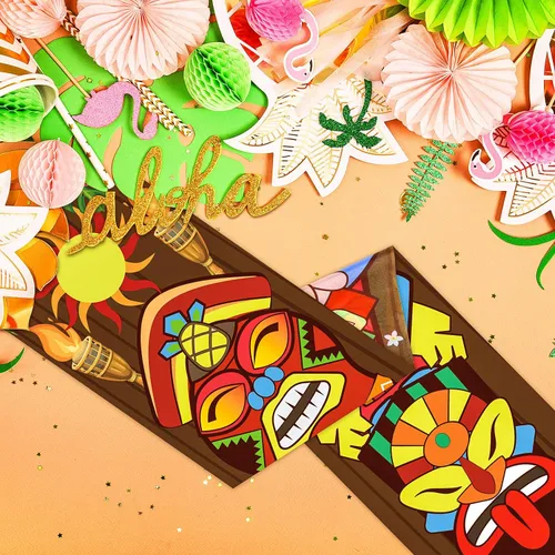 Miniatura 7 de Frienda Decoraciones de fiesta de Tiki hawaiano Luau suministros de decoración de fiesta Tiki Banner Totem Letrero de puerta para Hawai Tropical