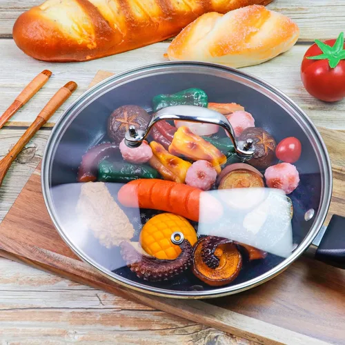 Miniatura 9 de Tapa de olla de vidrio transparente de 8 pulgadas para funda de repuesto para sartén Con mango de puente de arco de acero inoxidable plateado