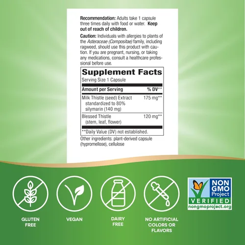 Miniatura 5 de Nature's Way Cardo Mariano, apoya la función hepática y las vías de desintoxicación del hígado*, 175 mg de extracto de semilla de cardo mariano 5460