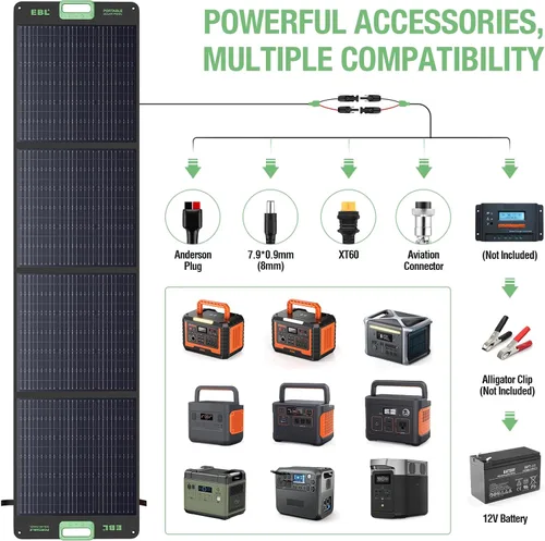 Miniatura 5 de EBL Panel solar portátil de 200 W, panel de energía solar de alta eficiencia para el hogar, RV, camping, marina, aplicaciones fuera de la red, Verde