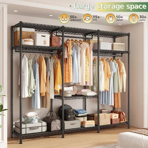 Miniatura 2 de Raybee Perchero resistente con carga de 800 libras, percheros ajustables para colgar ropa, perchero con estantes para dormitorio, sótano 56 pulgadas