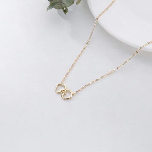 Miniatura 4 de Blocaci Gargantilla de corazón de oro de 14 quilates para mujeres y niñas, collares con colgante de corazón entrelazado, cadena delicada de oro