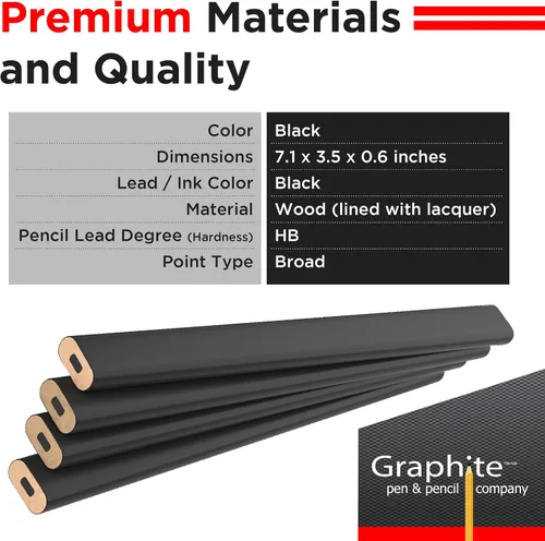 Miniatura 2 de GRAPHITE Lápices de Carpintero de Mina Dura a Granel - (1) Paquete de 12 Piezas Lápiz de Madera para Construcción #2 (HB) - Negro