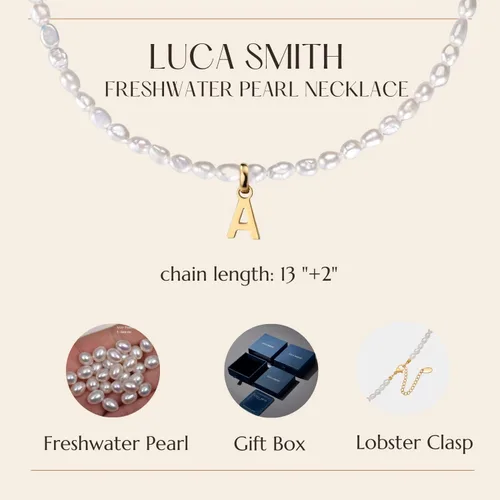 Miniatura 6 de LUCA SMITH Gargantilla de perlas de agua dulce con inicial para mujer, chapado en oro de 14 quilates, gargantilla barroca con dije de inicial