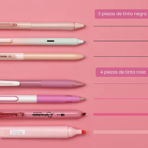 Miniatura 2 de WRITECH Bolígrafos de gel y resaltadores para diario: set de diario con estética de colores pastel surtidos, tinta de 0.5 mm de punta fina, Rosa