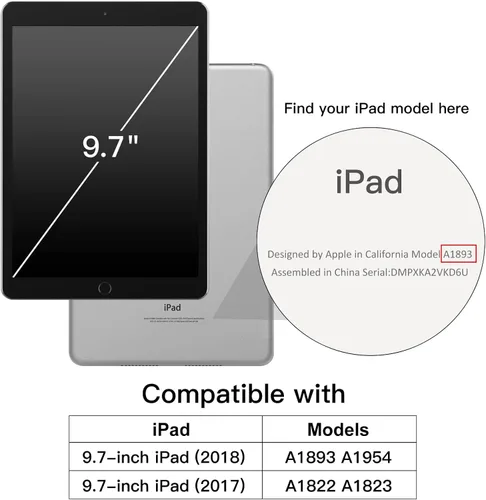 Miniatura 2 de JETech Funda para iPad de 9.7 pulgadas (6ª/5ª generación, 2018/2017) con soporte para lápices, carcasa trasera transparente transparente, soporte