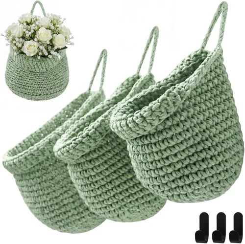 Miniatura 28 de Honeydak Cestas colgantes de pared bohemias para cocina, paquete de 3 cestas de lágrima con ganchos, almacenamiento de frutas, cebollas, verduras