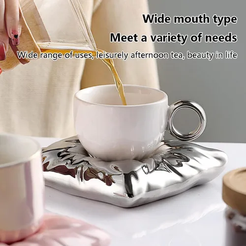 Miniatura 5 de Taza de café de cerámica, taza de cerámica con platillo, tazas de café con leche y taza de espresso, tazas de capuchino con platillos, juego de taza