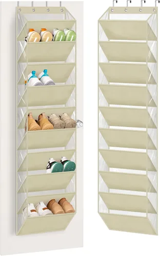 Miniatura 11 de AOODA Organizador de zapatos transparente sobre la puerta de almacenamiento que sostiene 12 pares, zapatero colgante de puerta estrecha