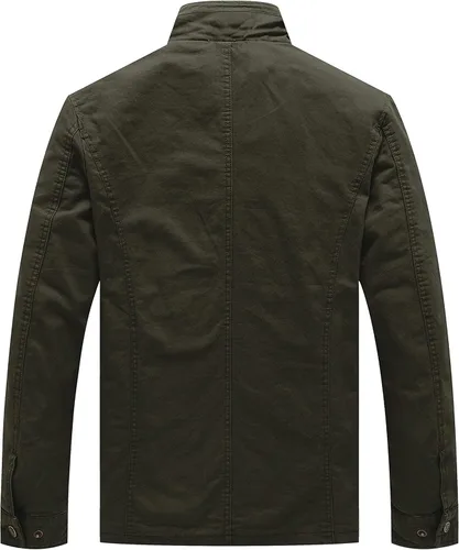 Miniatura 2 de WenVen Chaqueta ligera de estilo militar para hombre, rompevientos de algodón de sarga