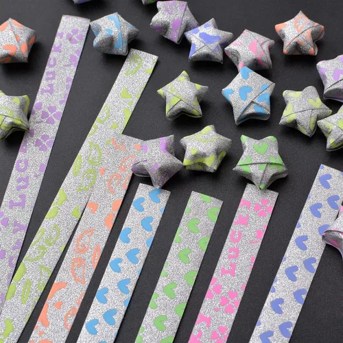 Miniatura 6 de 360 hojas de tiras de papel de origami, 7 colores brillantes y luminosos, tiras de estrellas de papel de estrella, tiras de papel de estrella